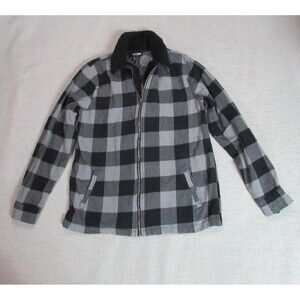 Hot Topic Shacket M Black Gray Sherpa Collared Plaid Zip Up Flannel Shirt Jacket